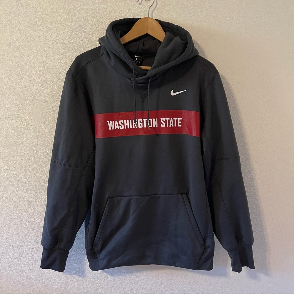 Washington State University Nike Gray Red Spellout Hoodie. Size Medium
